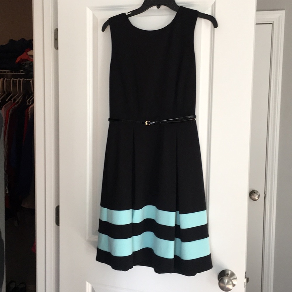 Calvin Klein belted dress with stripes